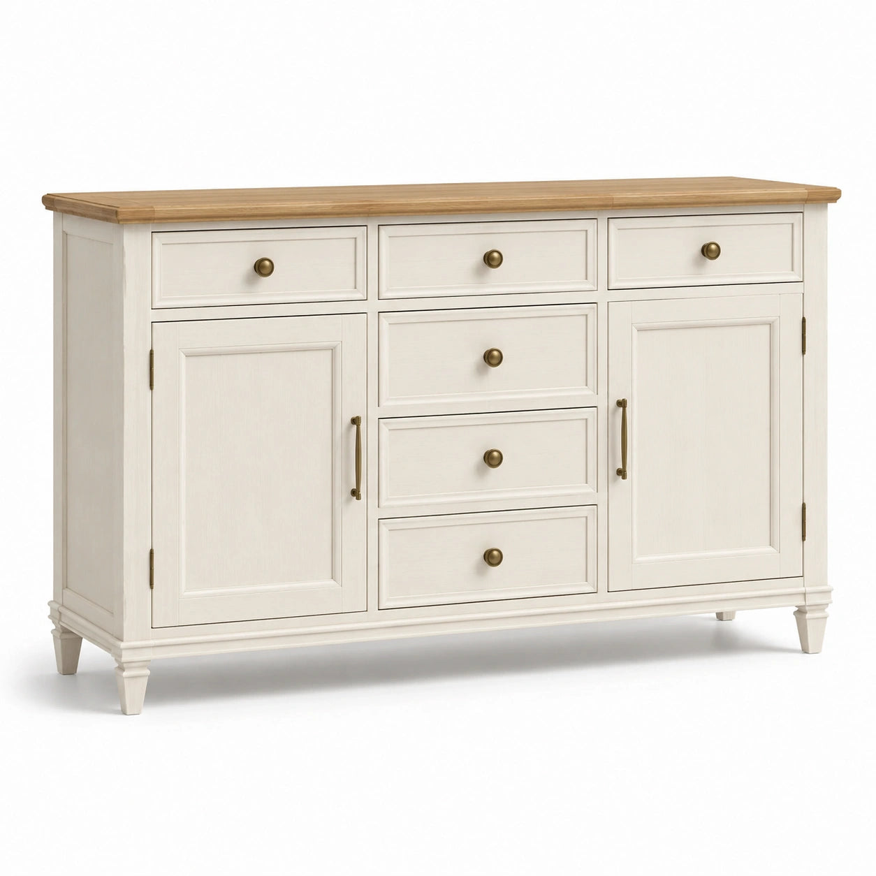 Sideboard mit 3 Türen und 5 Schubladen aus Kiefernholz Weiß 150cm