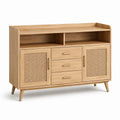 Sideboard aus Eiche mit Rattantüren und Schubladen