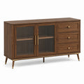 Sideboard aus Massivholz mit gerippten Glastüren und Schubladen, 120x40x80cm