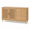 Sideboard Eichenholz mit Rattan-Türen und Schubladen