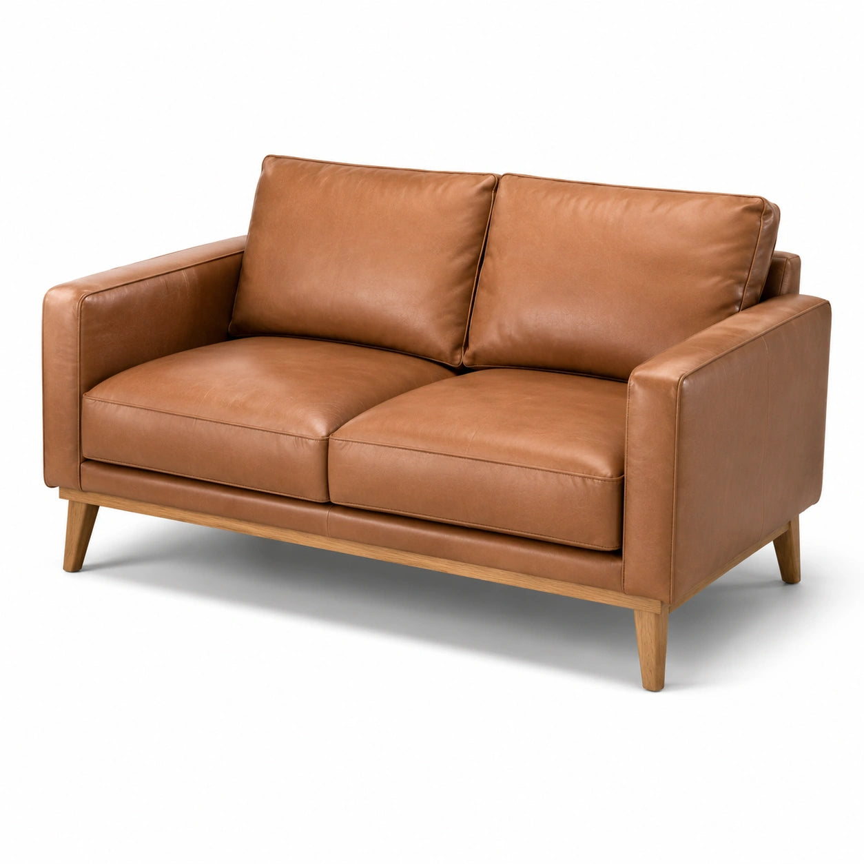 2-Sitzer Leder Sofa Braun mit Eichenholzrahmen