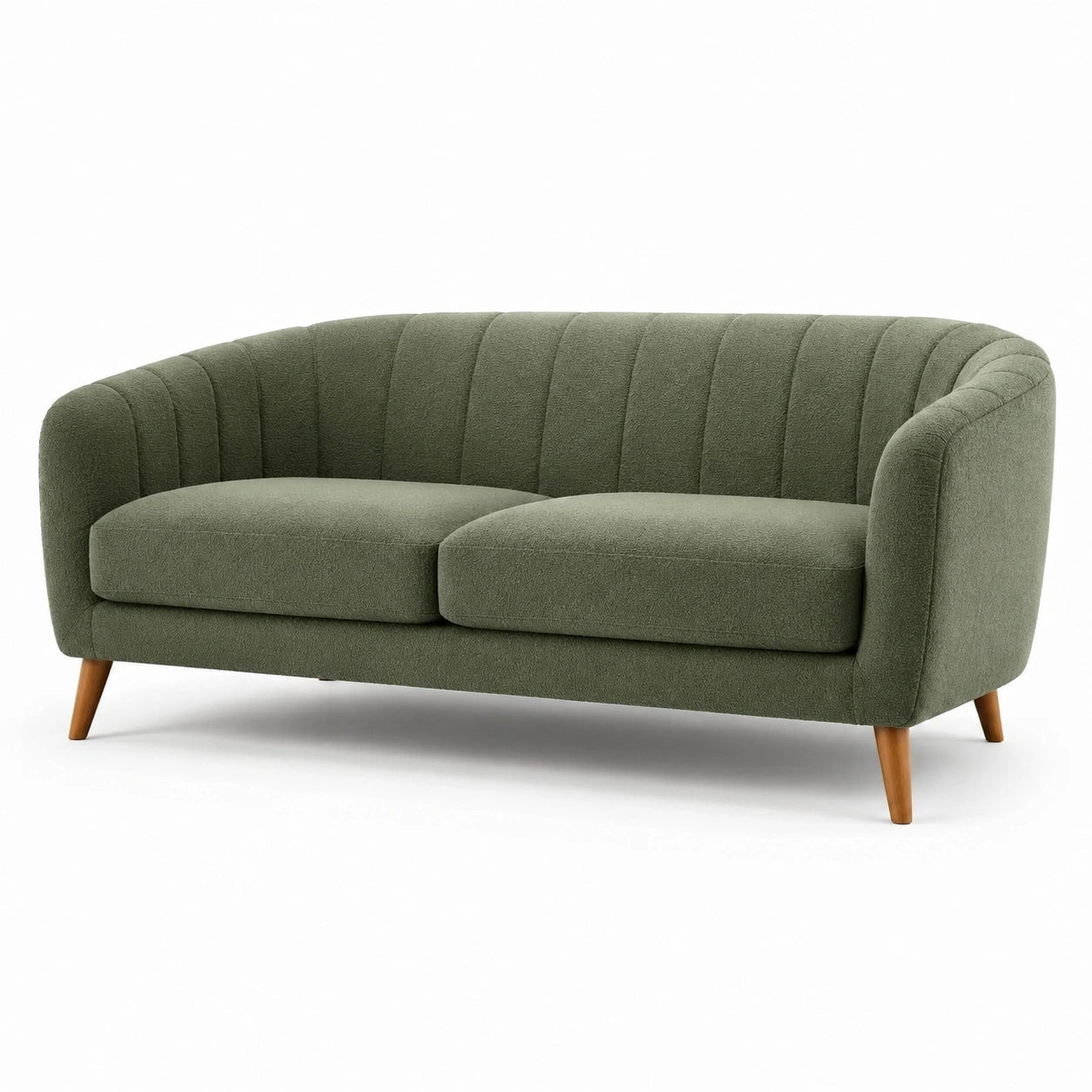 2-Sitzer Sofa Stoff Grün Holzbeine
