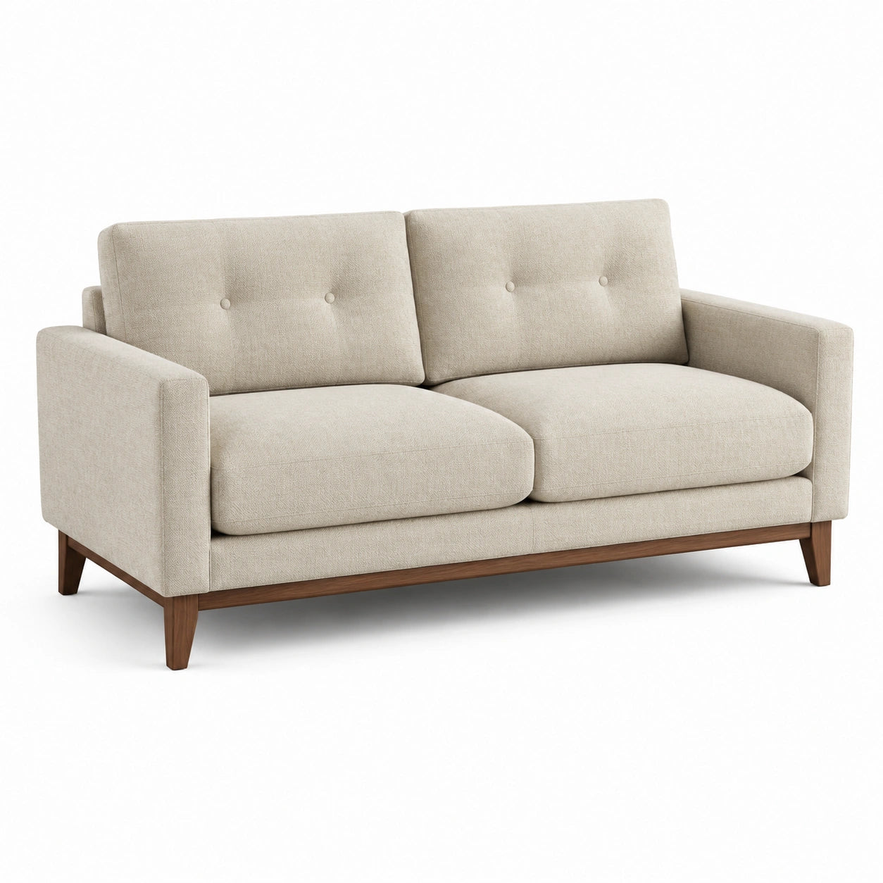 2-Sitzer Sofa Beige Stoff Eiche Walnuss 200cm