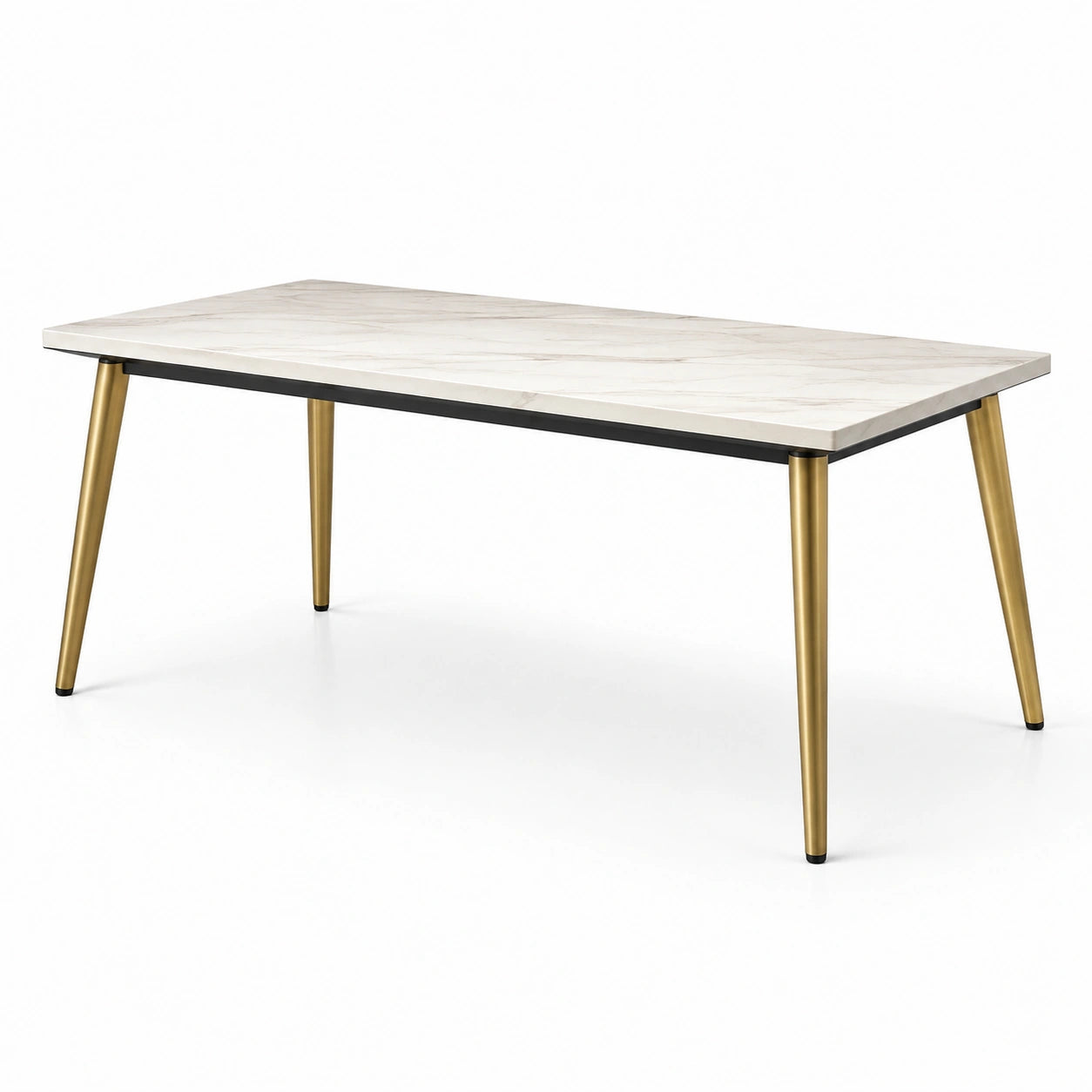 Esstisch Keramik Weiß/Gold Metall 160x90x75 cm