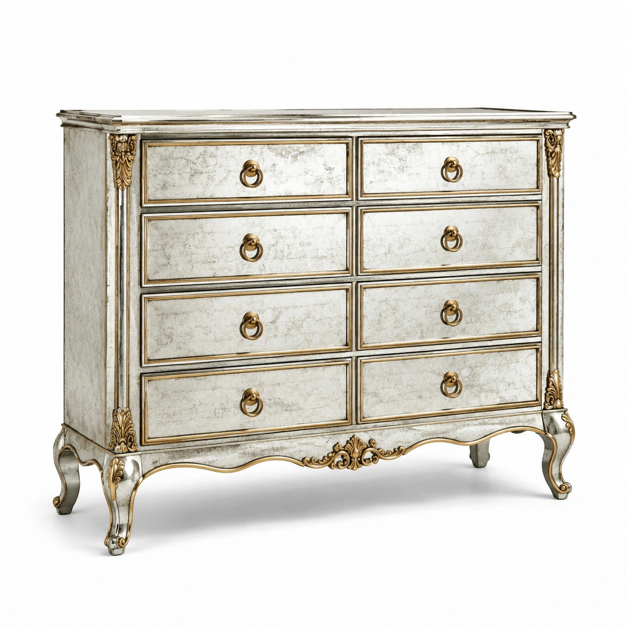 Barock Kommode 8 Schubladen Holz mit Goldverzierung