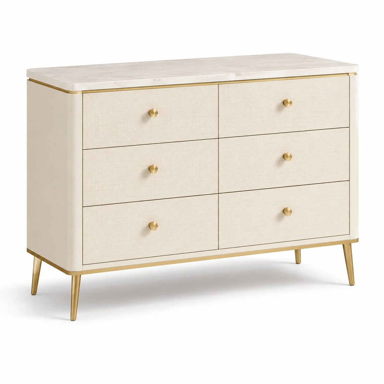 Kommode mit 6 Schubladen aus MDF und Marmoroberfläche Beige
