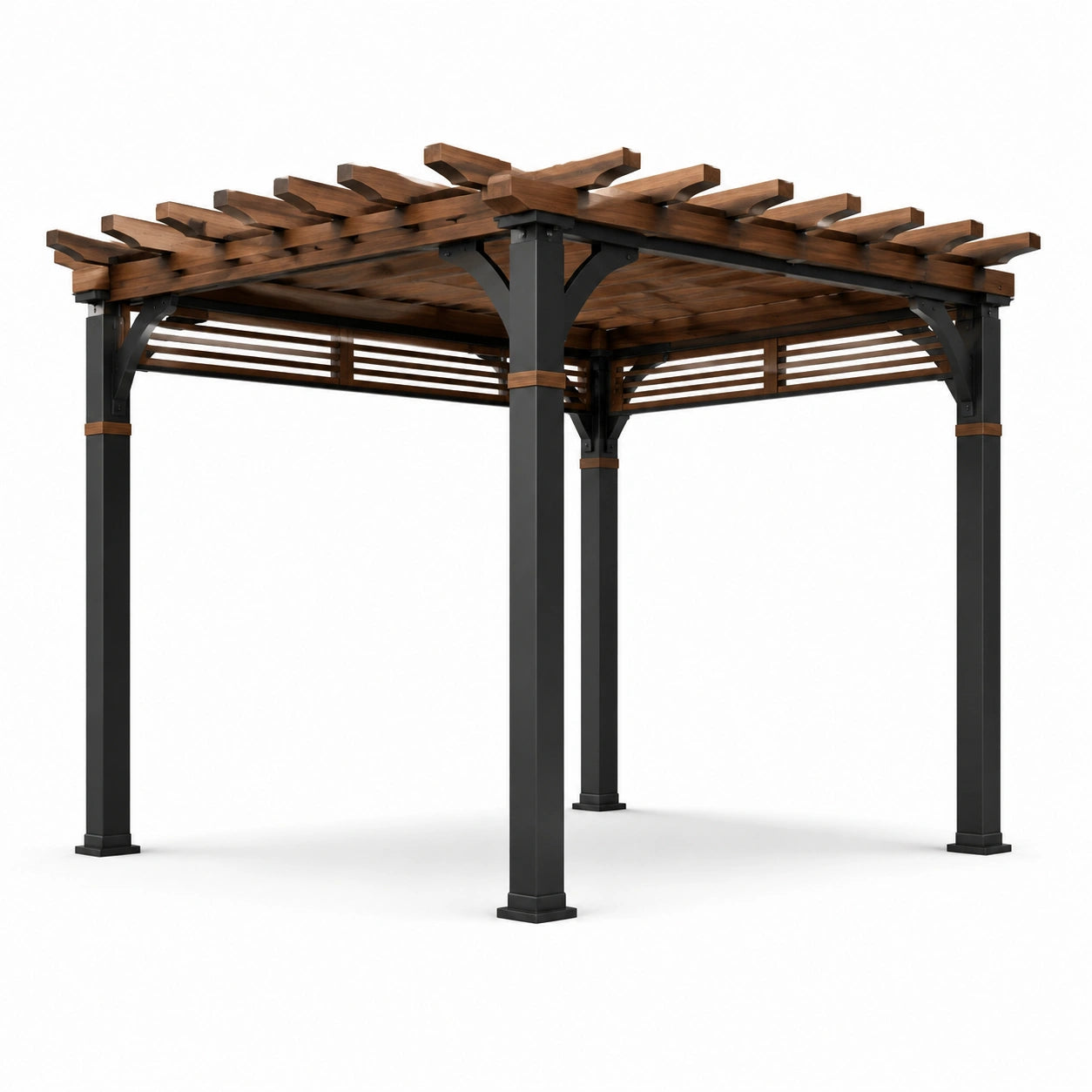 Gartenpergola aus Kiefernholz und Stahl 300x300 cm Braun/Schwarz