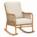 Holz Rattan Schaukelstuhl mit Baumwoll Kissen Beige