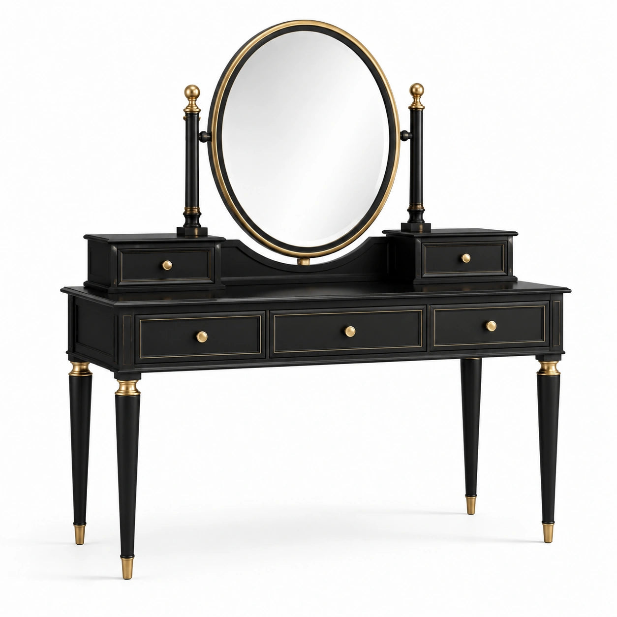 Schminktisch aus Holz mit Spiegel und Schubladen, Schwarz/Gold