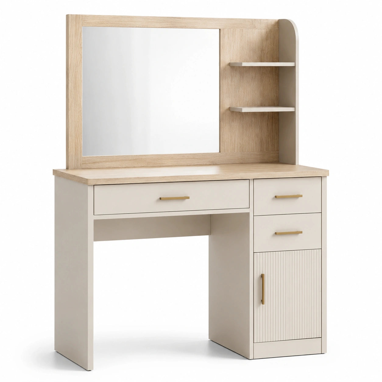 Schminktisch mit Spiegel MDF mit Eichenfurnier Holz Beige
